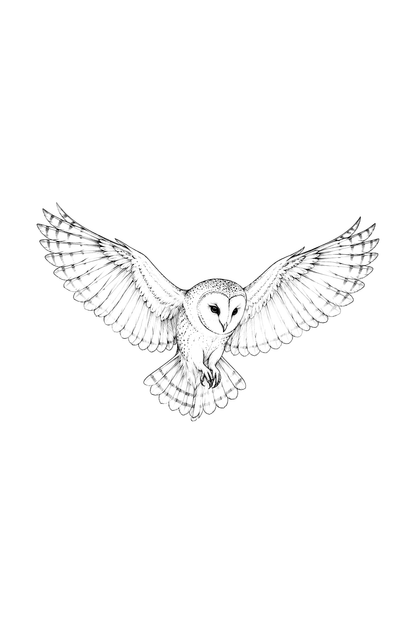Flyvende kirkeugle, fine line-tatoveringsidé