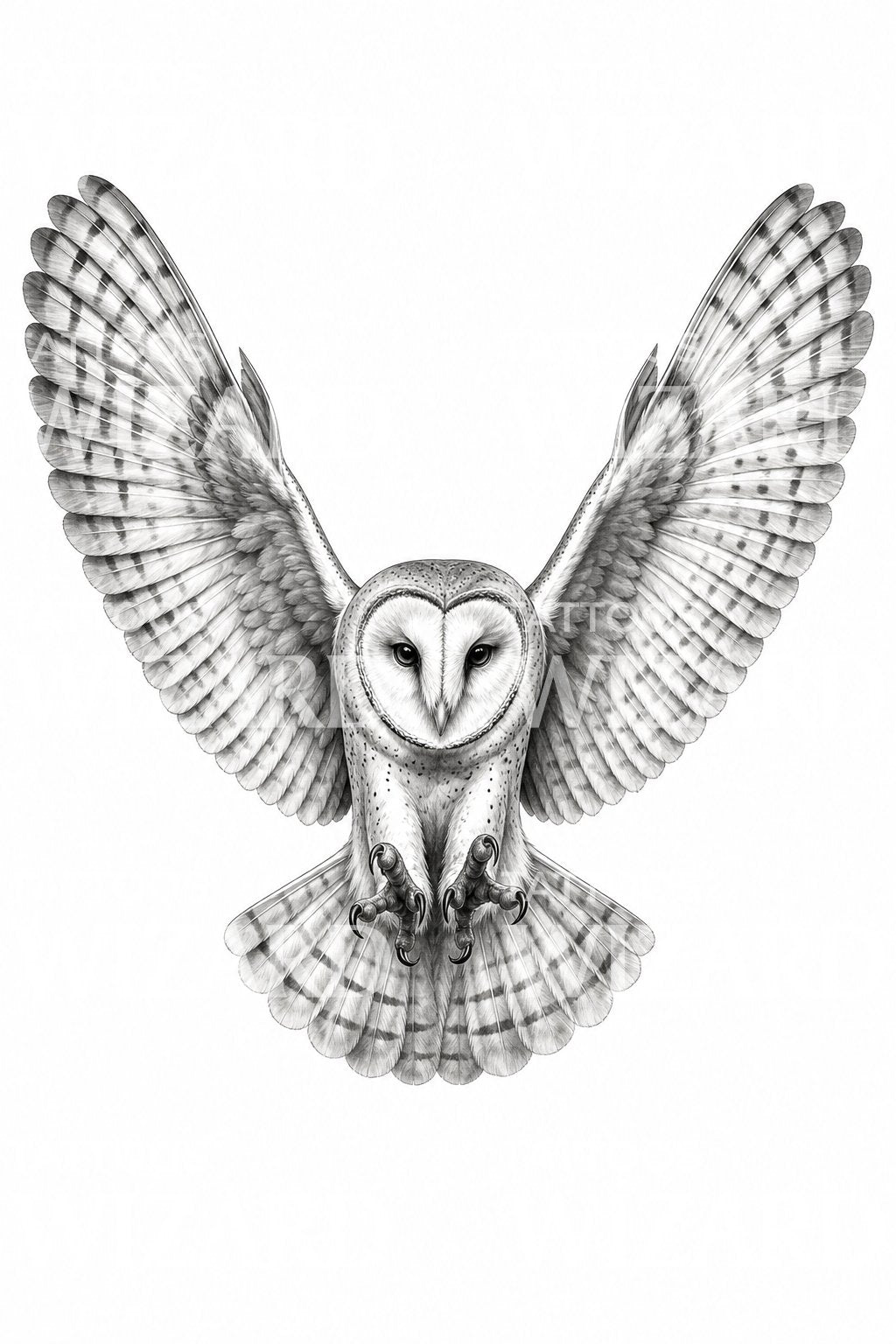 Design tatuaggio di barbagianni in volo
