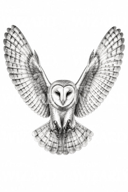 Design tatuaggio di barbagianni in volo