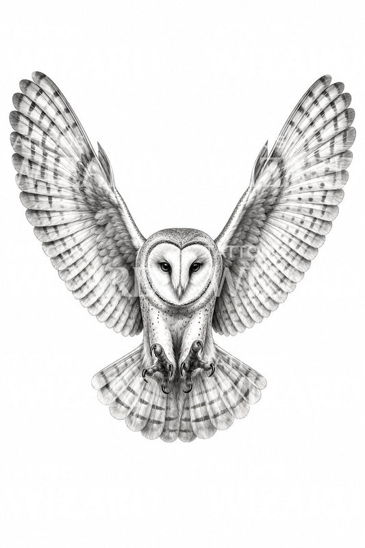 Barn Owl in Flight Tattoo Design
