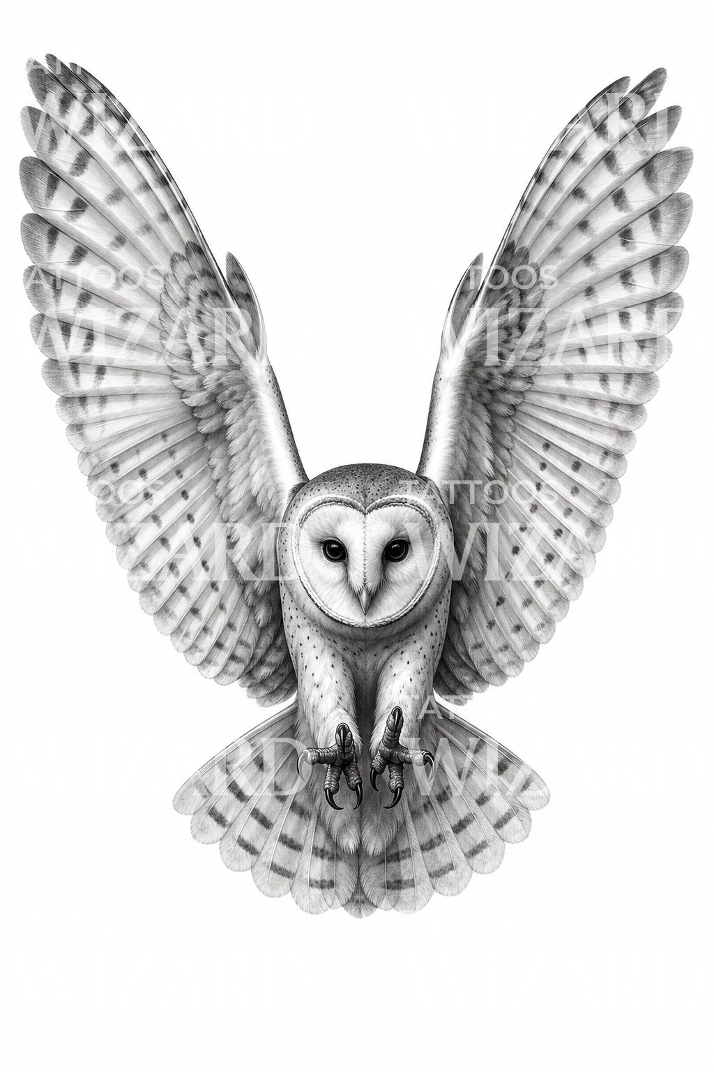 Tattoo-Design einer Schleiereule im Flug