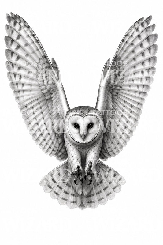 Design per tatuaggio di barbagianni in volo