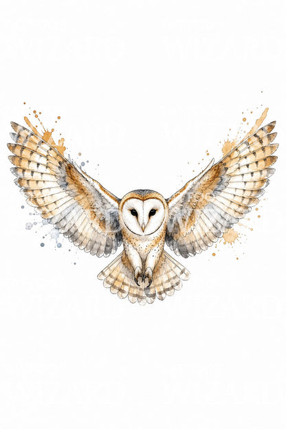 Barn Owl in Flight Tattoo Design
