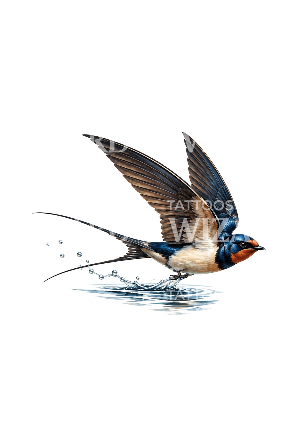 Illustrazione tattoo di rondine che sfiora l’acqua