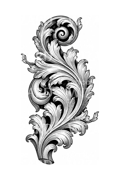 Barokkinen akantuskäärö-tatuointidesign