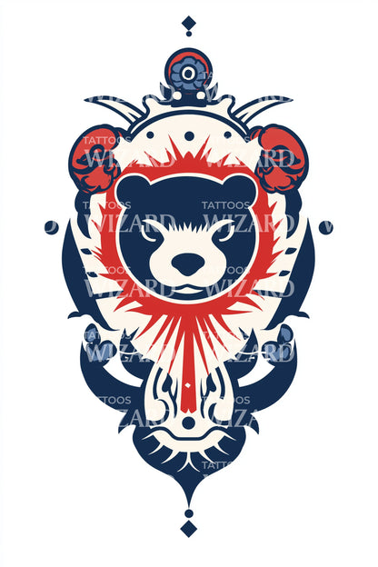 Dessin de tatouage blason ours baroque