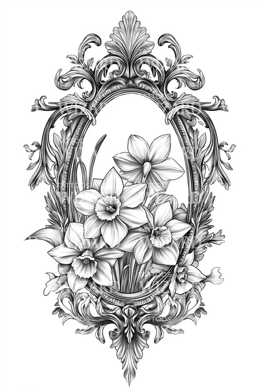 Baroque Floral Cameo Tattoo Design
