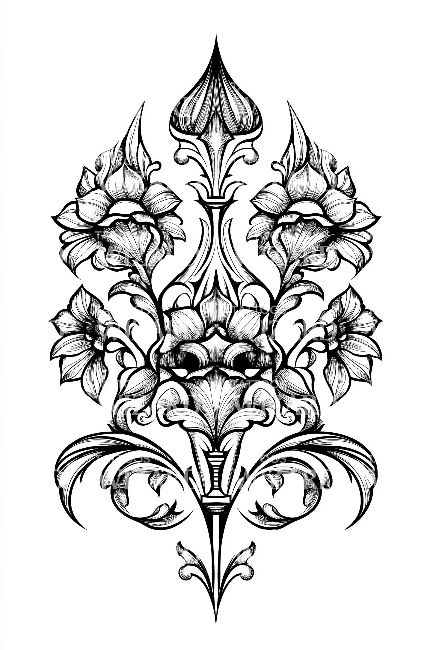 Baroque Floral Crest Tattoo Design