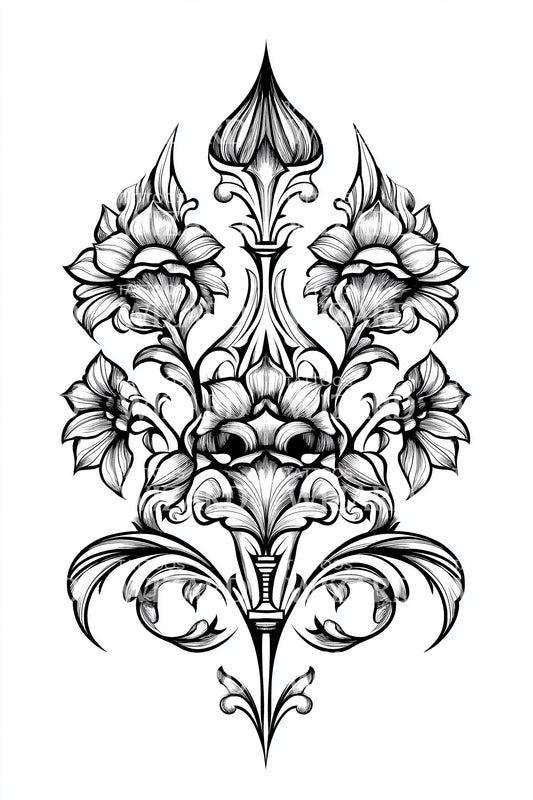 Baroque Floral Crest Tattoo Design