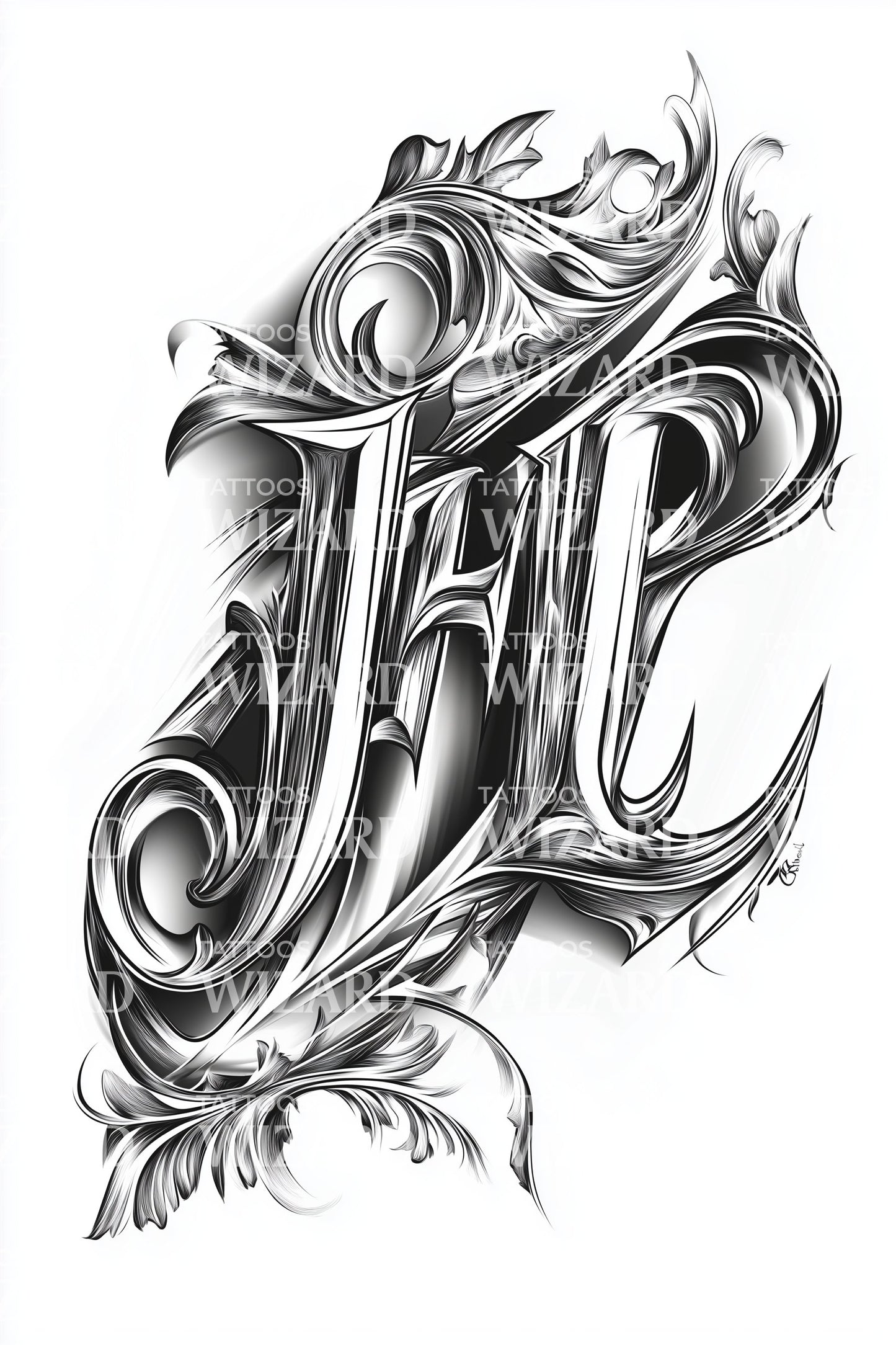 Desain Tato Monogram Melati Barok