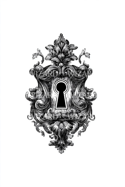 Baroque Keyhole Emblem Tattoo Design
