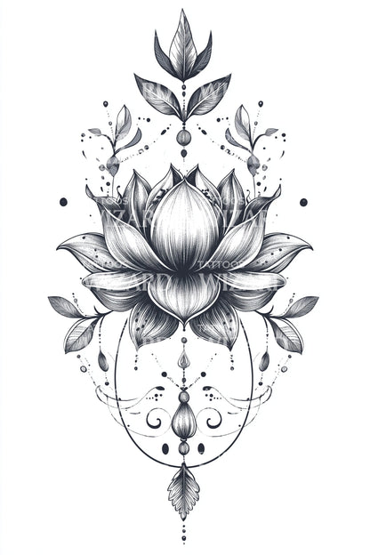 巴洛克莲花盛开纹身设计