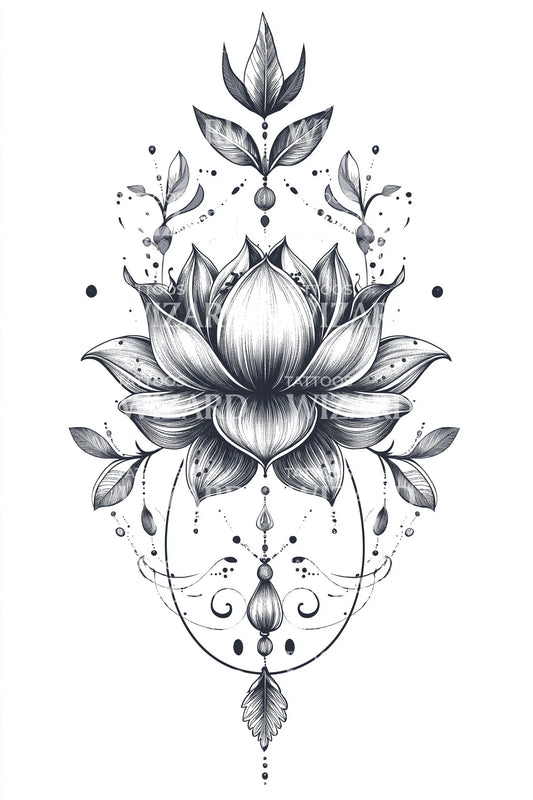 Baroque Lotus Bloom Tattoo Design
