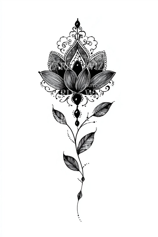 巴洛克莲花茎纹身设计