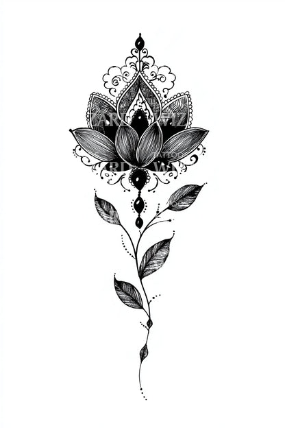 巴洛克莲花茎纹身设计