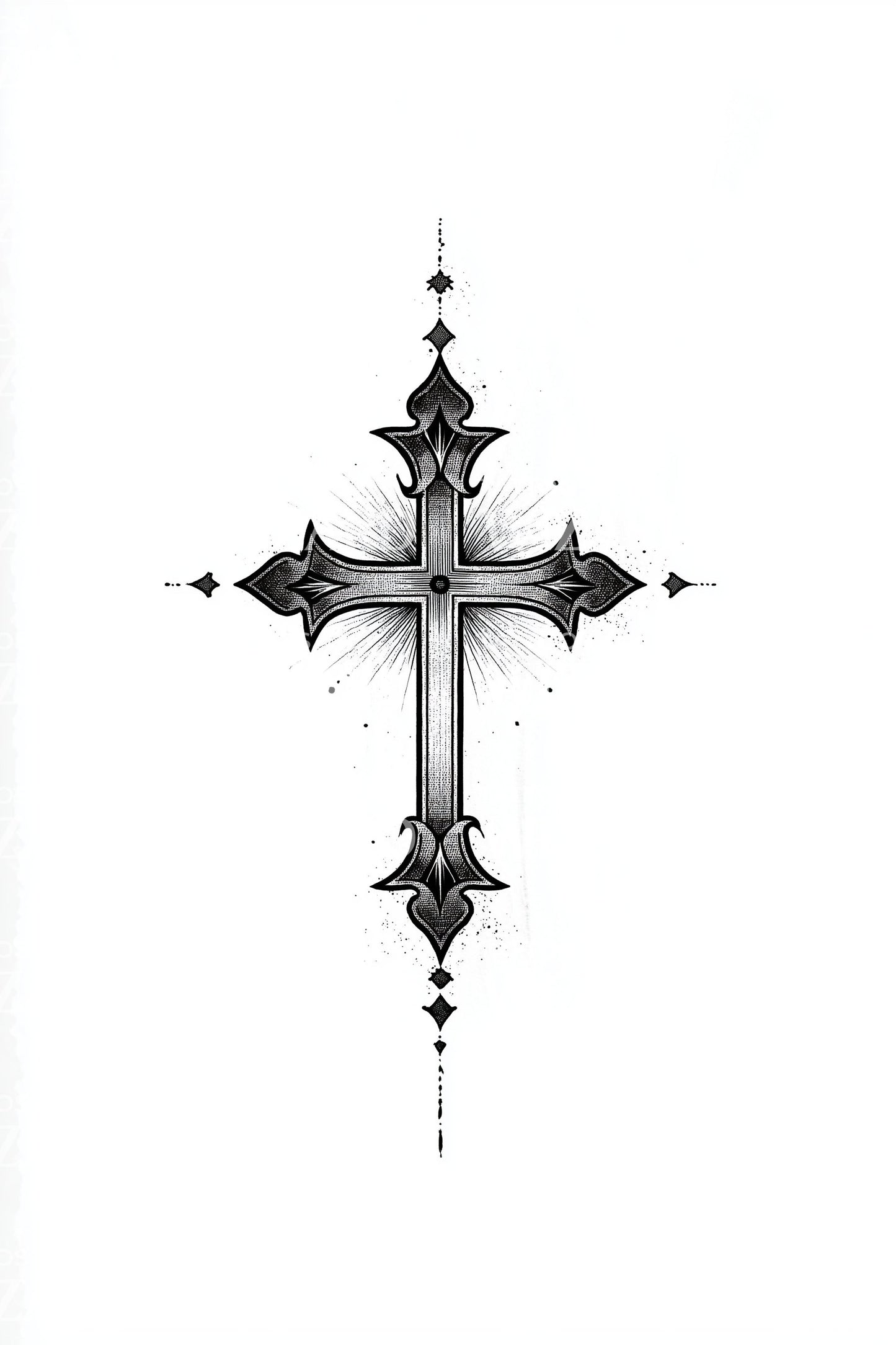 Baroque Point Cross Tattoo Illustration
