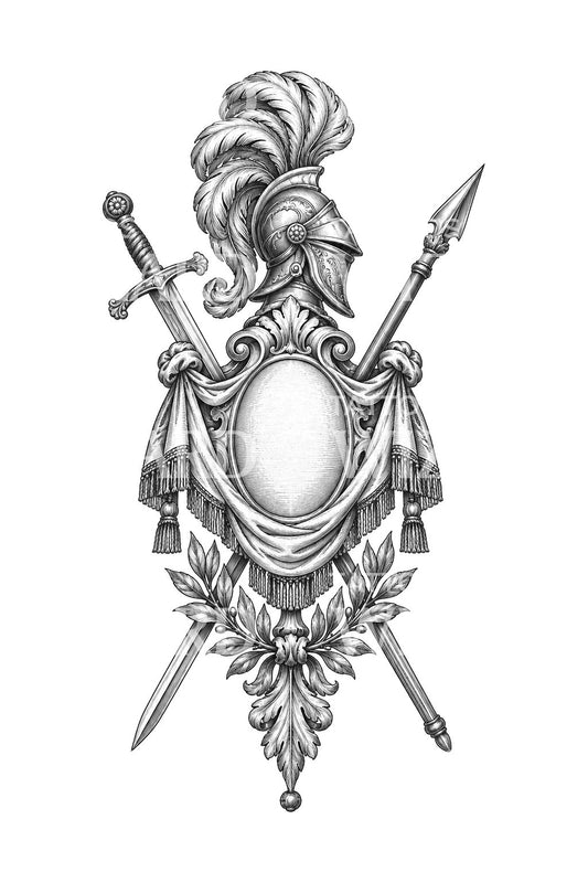 Ilustração de tatuagem de troféu de armas barroco