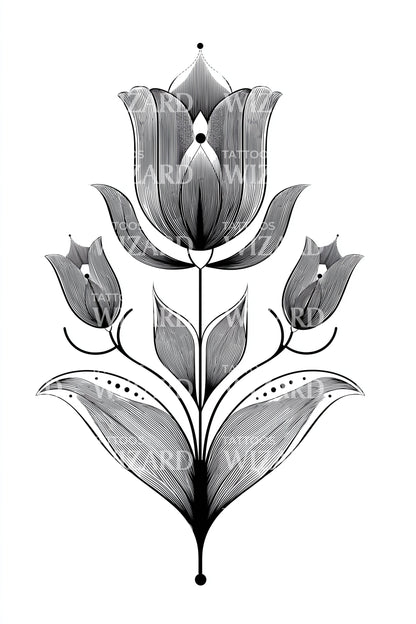 Baroque Tulip Bouquet Tattoo Illustration