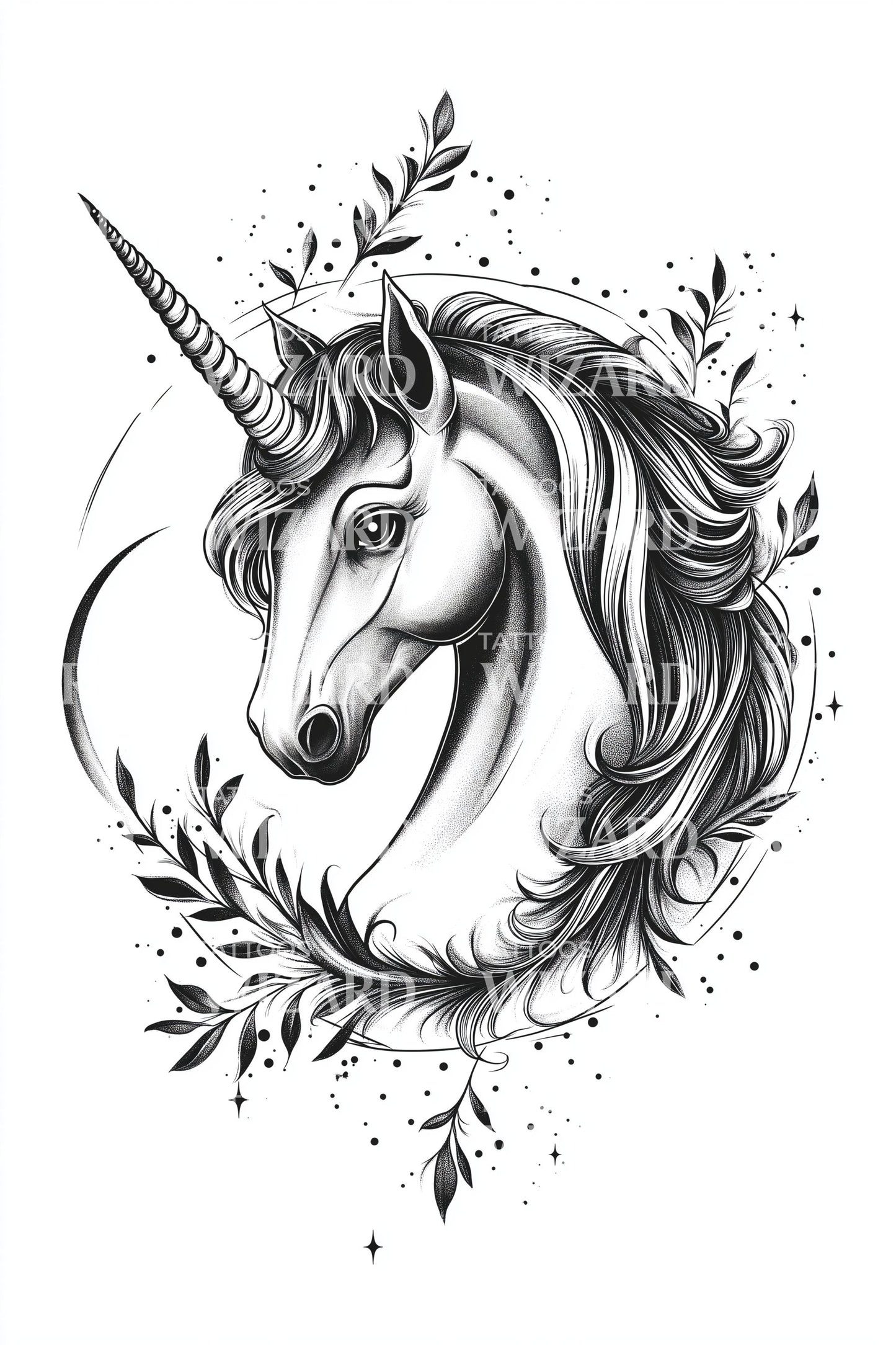 Design Tatuaggio Ritratto Unicorno Barocco
