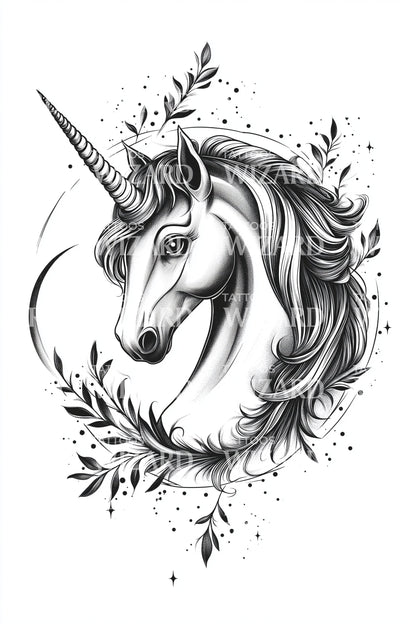 Design Tatuaggio Ritratto Unicorno Barocco