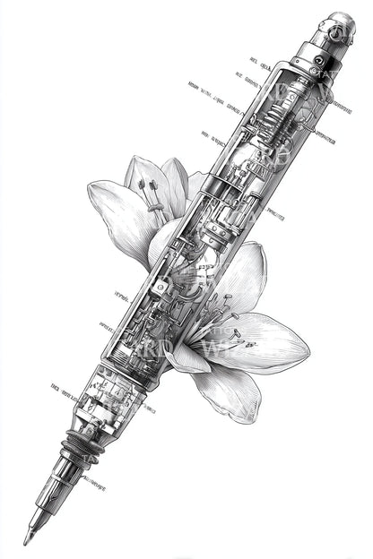 Design de Tatuagem Mecanismo Flor de Barril