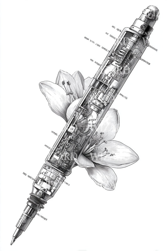 Barrel Blossom Mechanism Tattoo Design