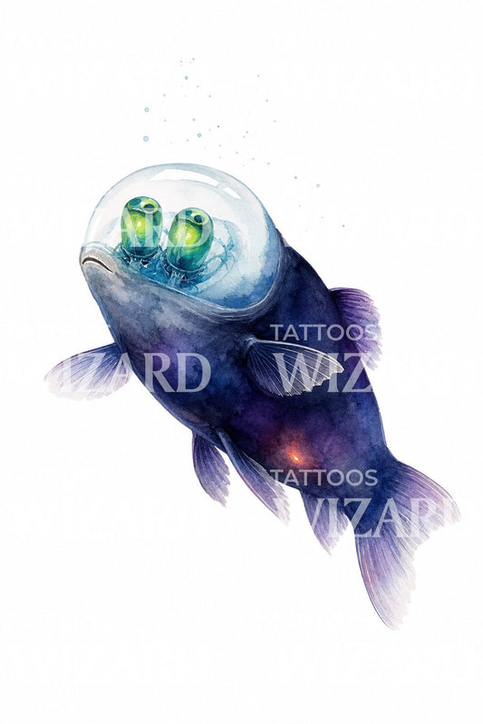 Tattoo-idé med dybhavsfisken barreleye