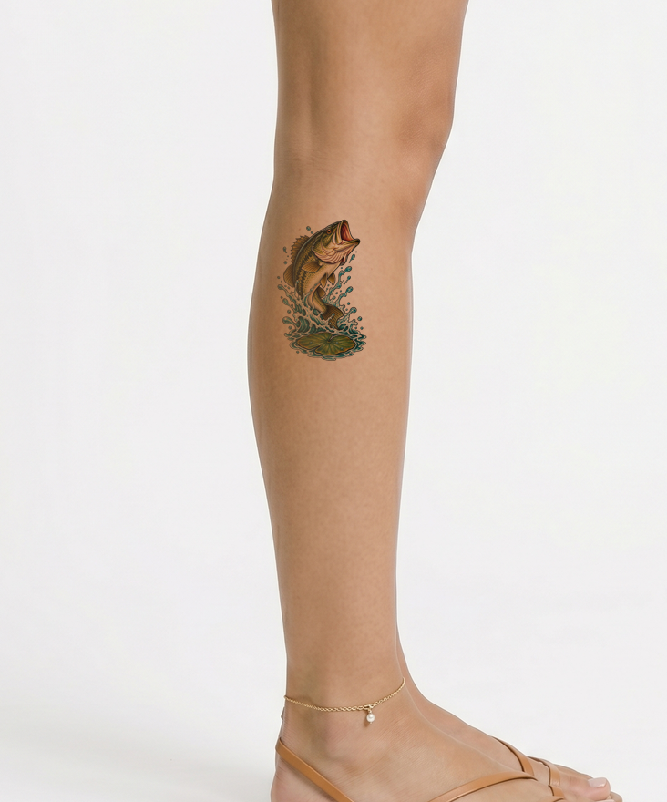 Tattoo-Design mit Schwarzbarsch beim Zuschnappen