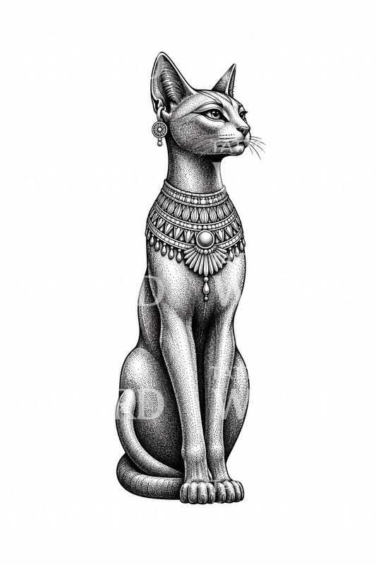 Tečkované tetování sochy kočky Bastet