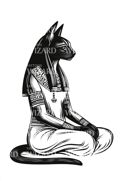 Bastet Ägyptische Katzen Tattoo Vorlage