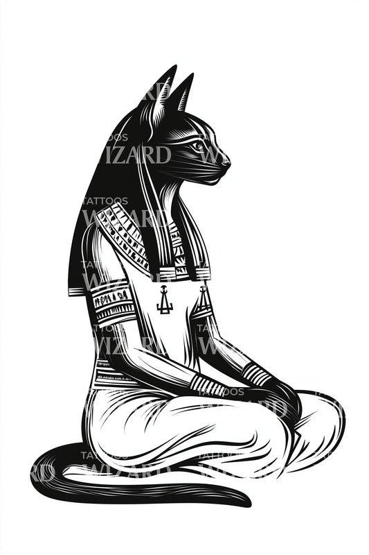 Bastet Ägyptische Katzen Tattoo Vorlage
