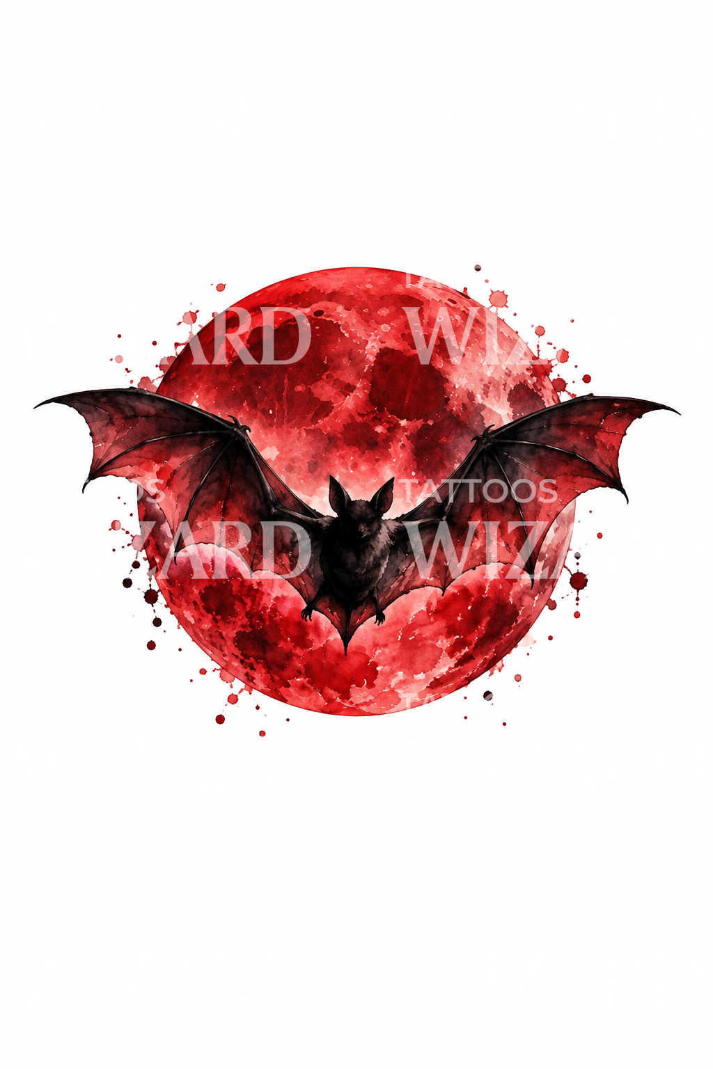 Morcego diante de uma lua de sangue, ideia de tatuagem