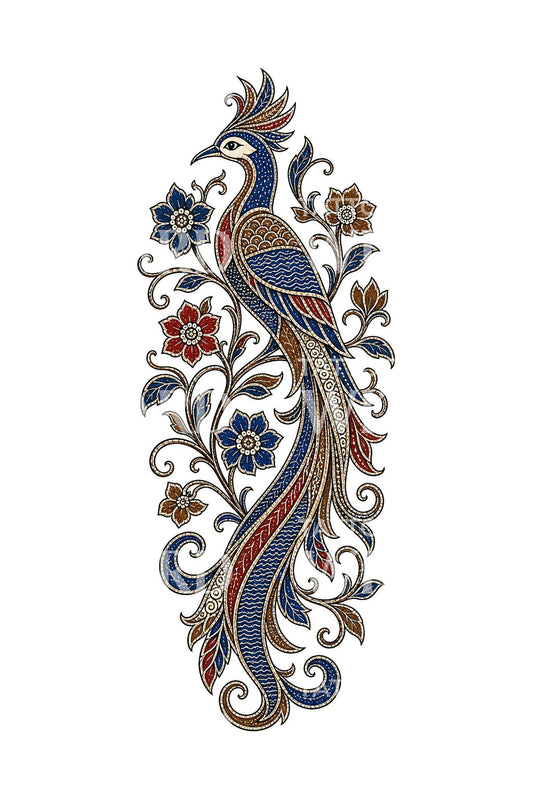 Batik stílusú, hosszú farkú madár tetoválásmintája