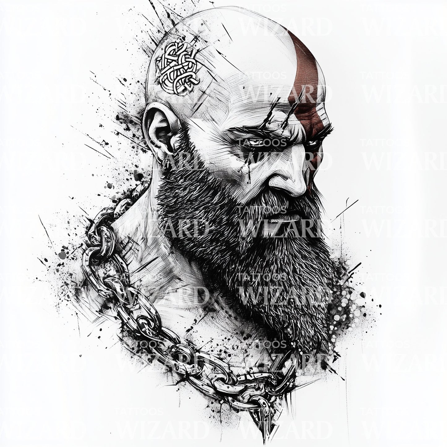 Battle-Worn Kratos Bust Tattoo Design