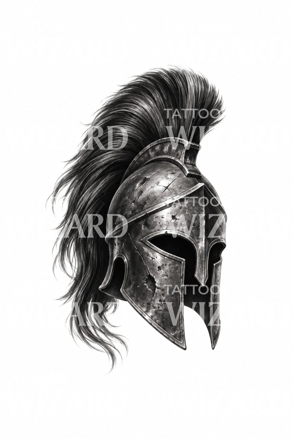 Battle Worn Spartan Helmet Tattoo Illustration