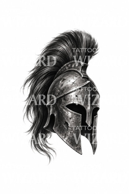 Battle Worn Spartan Helmet Tattoo Illustration