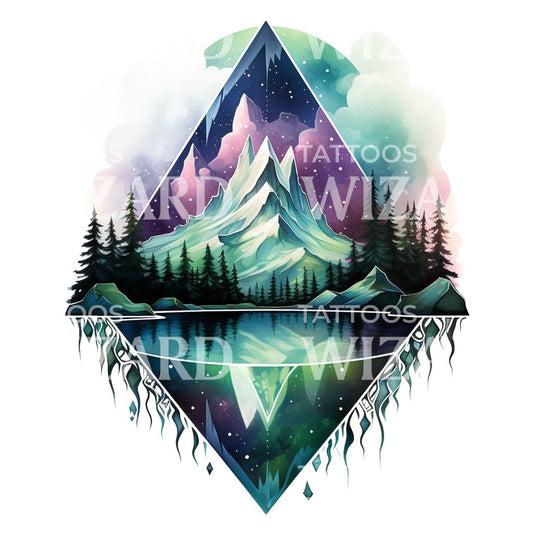 Aurora Borealis and Mountains Tattoo Design