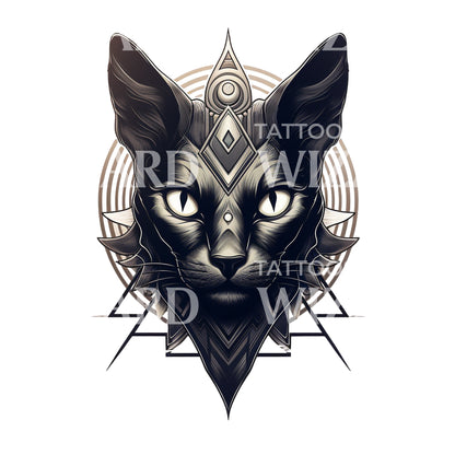 Blackwork Cat Tattoo Design