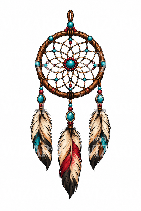 Beaded Dreamcatcher with Feathers Tattoo Design