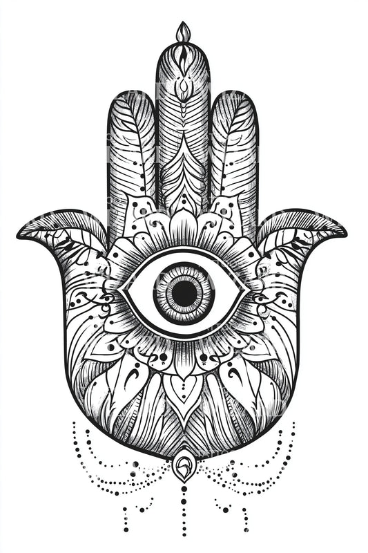 Beaded Hamsa Charm Tattoo Design