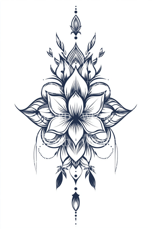 Beaded Lotus Emblem Tattoo Idea