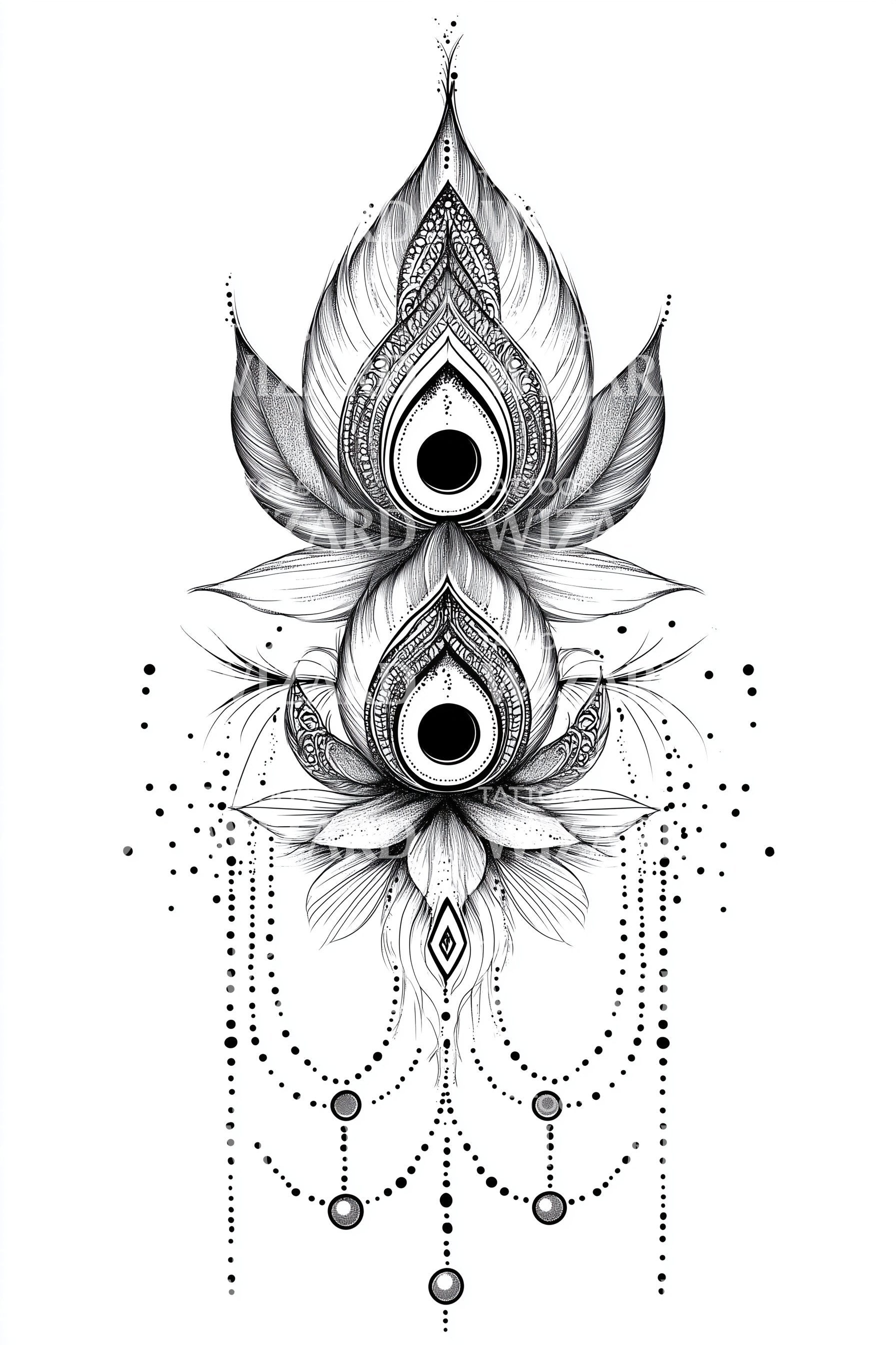 Beaded Lotus Scroll Tattoo Design – Tattoos Wizard Designs