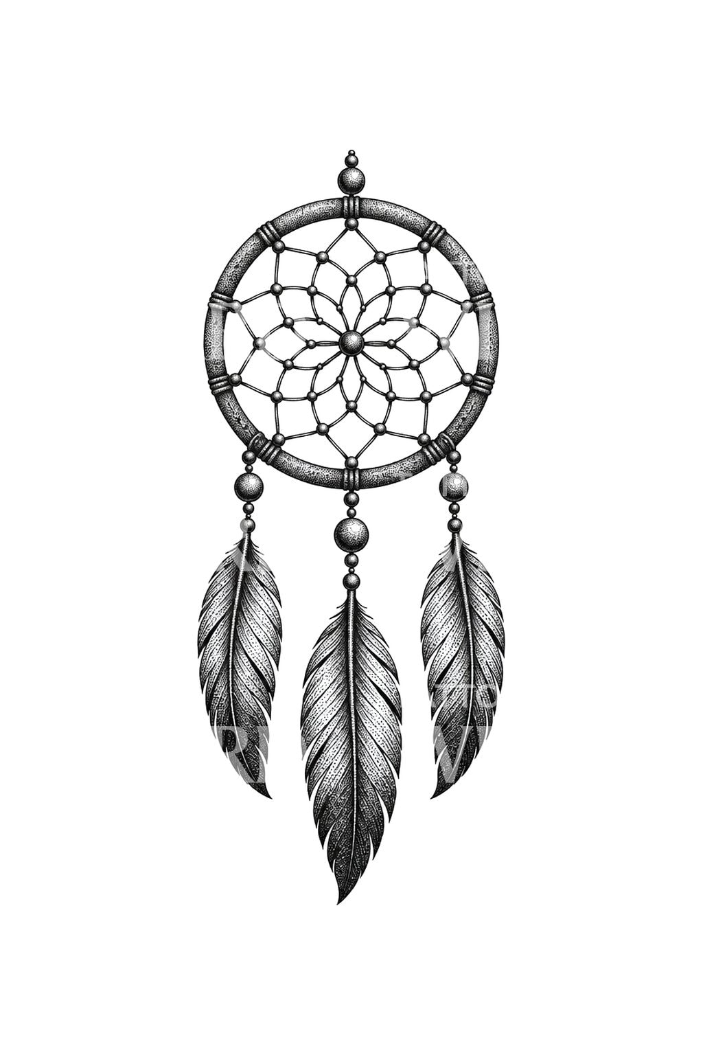 Beaded Stipple Dreamcatcher Tattoo Design