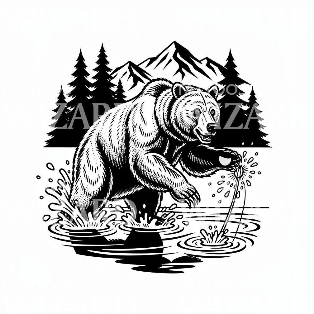 Design Tattoo Orso alla Pesca