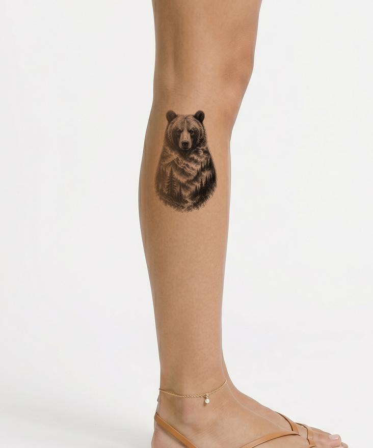 Double Exposure Bear Tattoo Design
