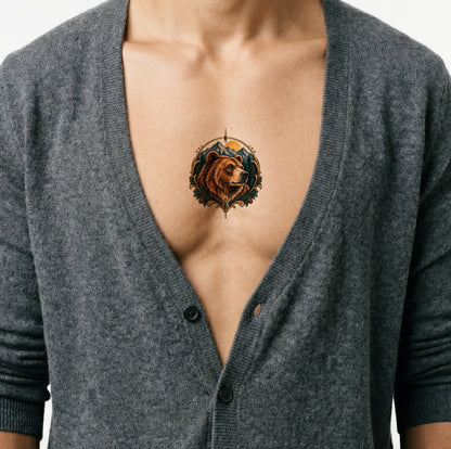 Tattoo-ontwerp van een beer en bergkam