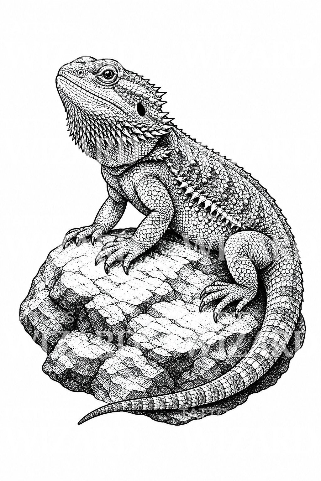 Diseño de tatuaje de dragón barbudo sobre roca