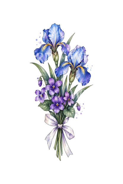 Bearded Iris Posy with Pale Ribbon Tattoo Idea