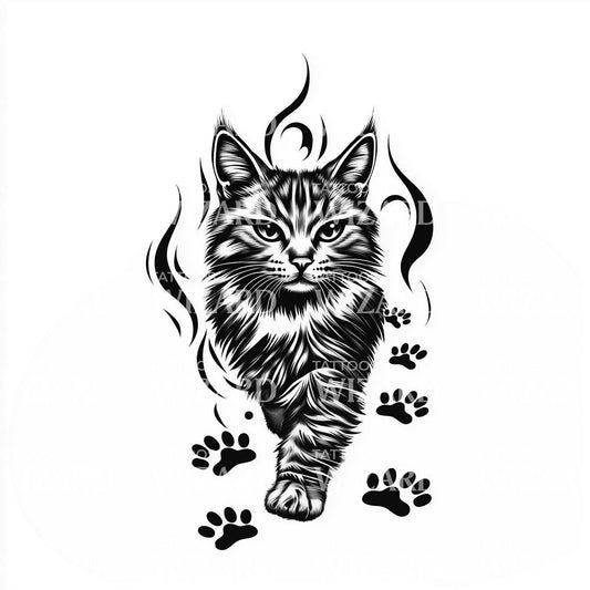 Beautiful Cat Pass Through Tattoo Design