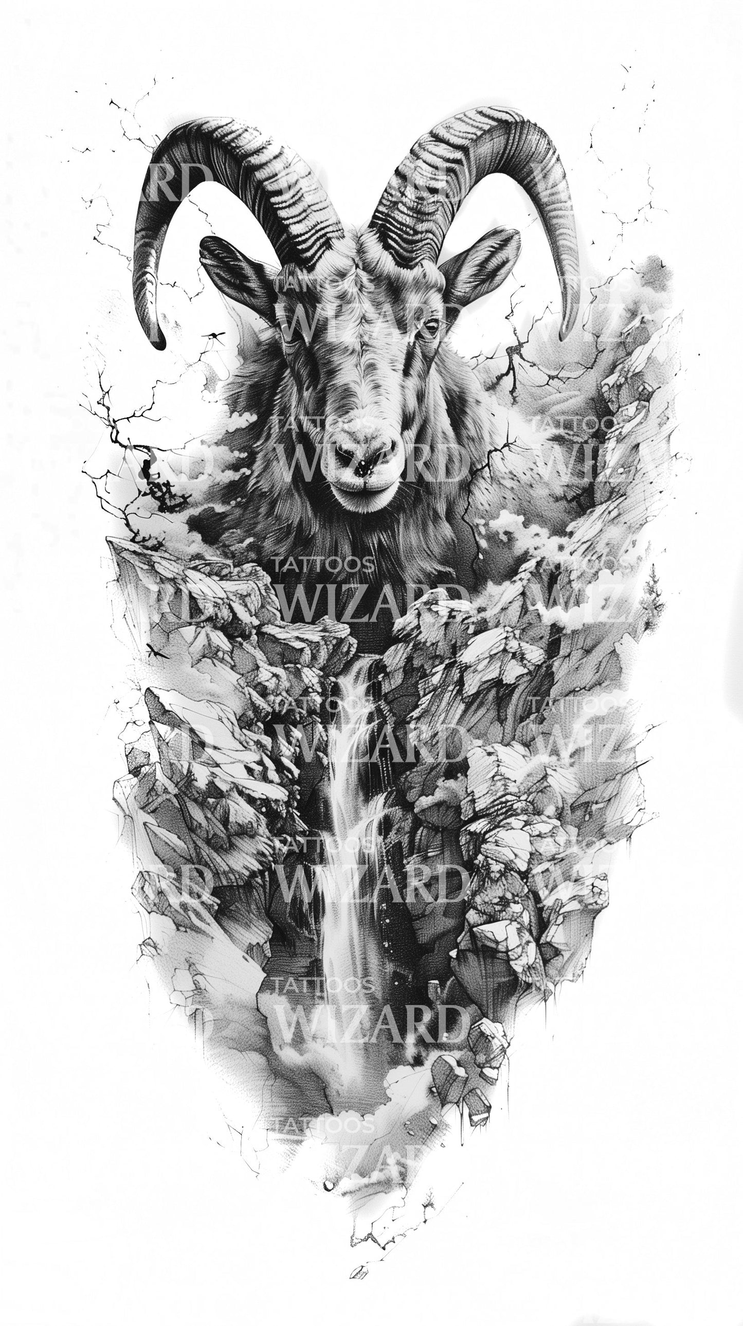 Beautiful Ibex Composition Tattoo Design